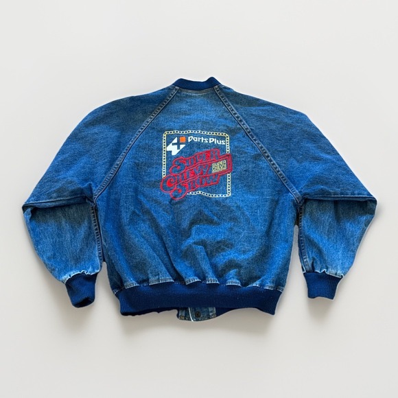 Other - Vintage Denim Bomber Jacket Mens M Super Chevy Parts Plus BFGoodrich Car Show